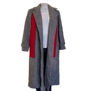 Vintage Charles Klein Wool Double Breasted Coat Grey With Red Scarf Women’s Sz L